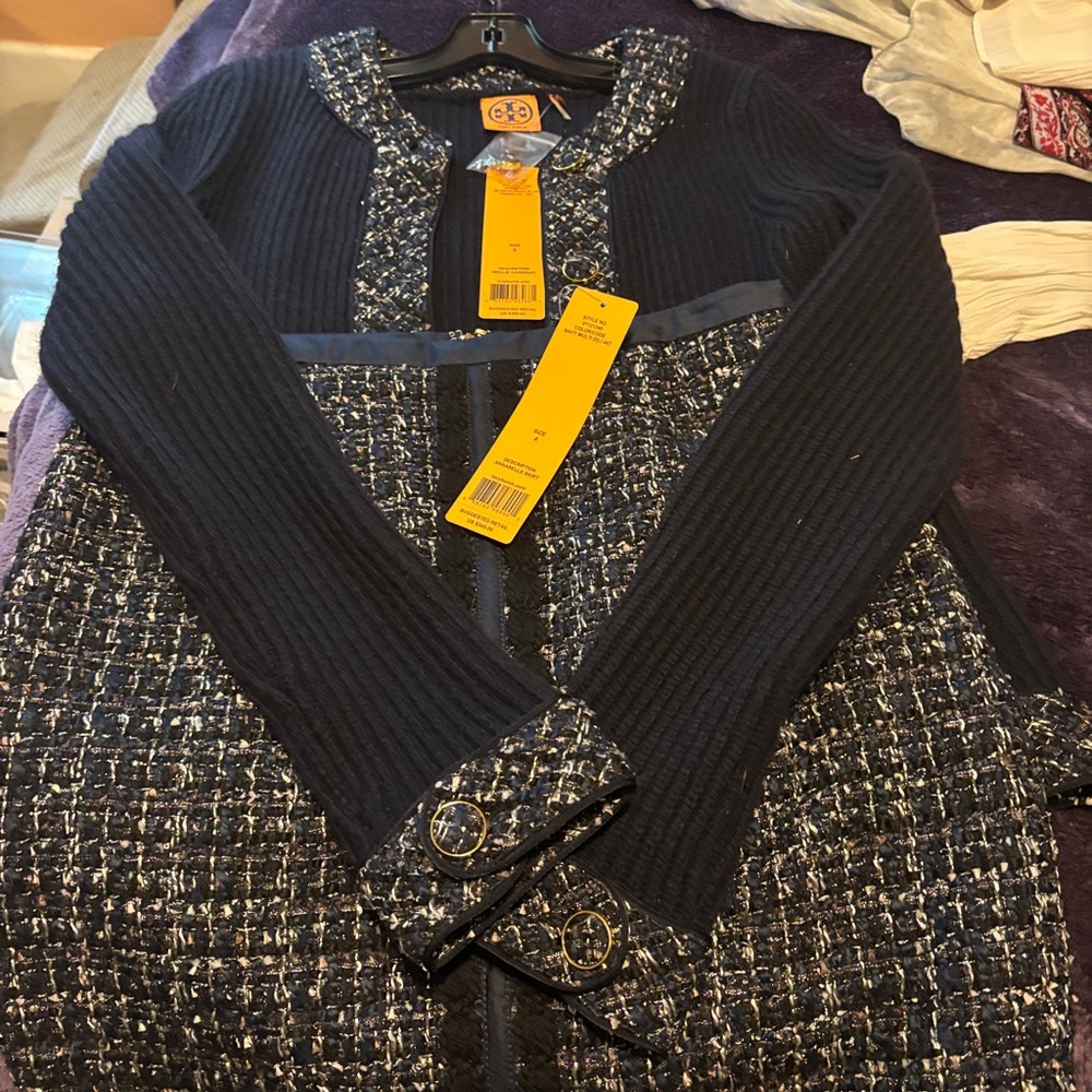 Tory Burch suit Black and Navy Tweed Blazer with skirt.